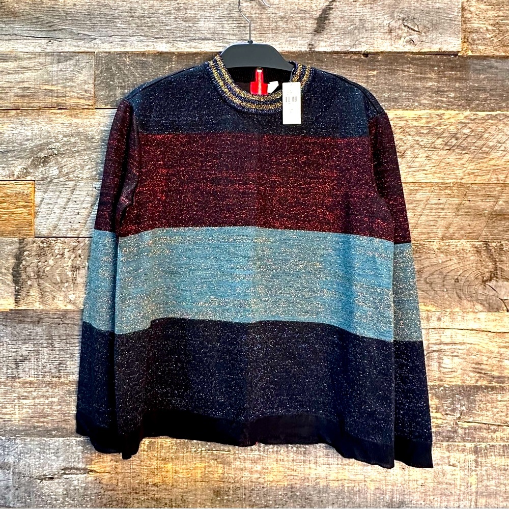 Anthropologie/Moth Lurex Stripe Sweater with Zip Back, NWT!!